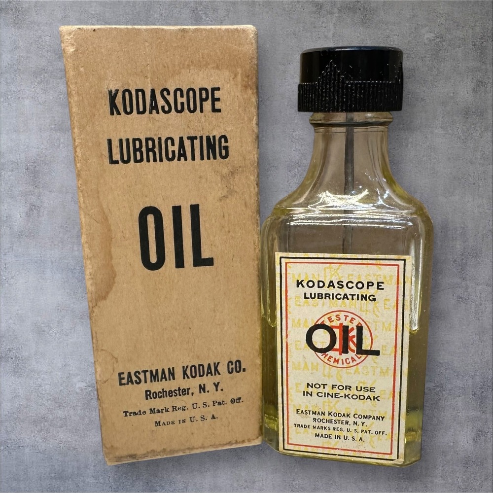Eastman Kodak Kodascope Lubricating Oil Vintage Glass‎ Bottle Box